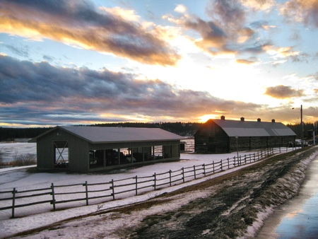 Barns by the lakeのeditorial素材