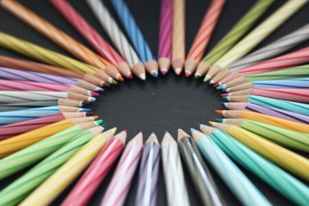 colour pencils in round shapeの写真素材