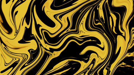 Abstract black and yellow marble texture with fluid, swirling patterns. This eye-catching design is...