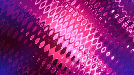 This vibrant abstract image features a dynamic pattern of overlapping ovals and wave-like shapes in various shades of pink and purple. The composition creates a sense of depth.の写真素材