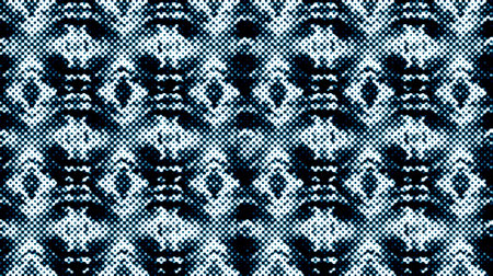 Digital halftone pattern design. Created with small dots for textured effect. Simulates shades of gray using pixelated style. Resembles screen-printed textile. Pointillist-inspiredの写真素材