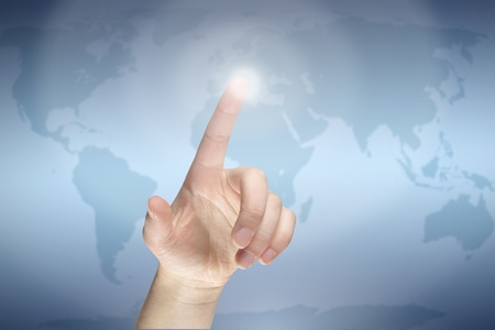 Female finger pressing virtual button の写真素材