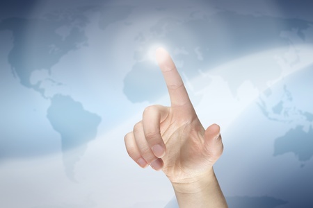 Female finger pressing virtual button の写真素材