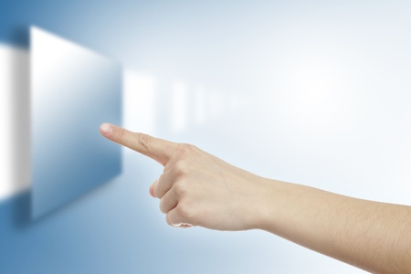 Pointer finger touching virtual screenの写真素材