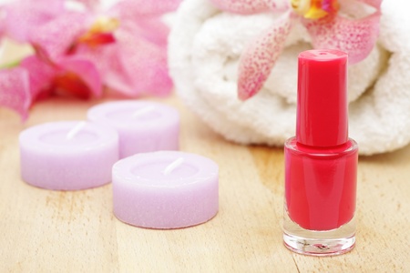 Nail  polish and tealight candlesの写真素材