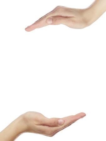 Holding hands isolated on whiteの写真素材
