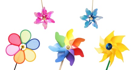 colorful pinwheel toys isolated on whiteの写真素材