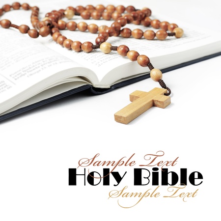 Open Bible with rosary beads の写真素材
