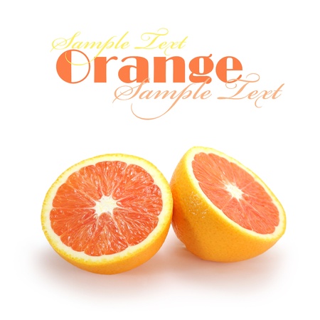 Two orange halves isolated on whiteの写真素材