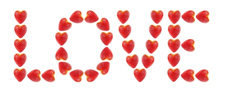 Love of Heart-shaped strawberries, isolated on whiteの写真素材