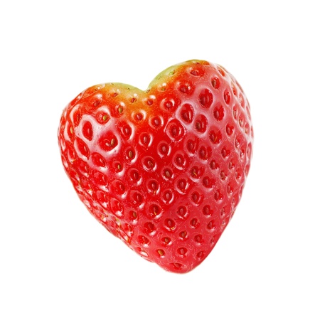 Heart-shaped strawberry, isolated on whiteの写真素材