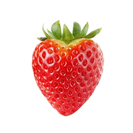 Heart-shaped strawberry, isolated on whiteの写真素材