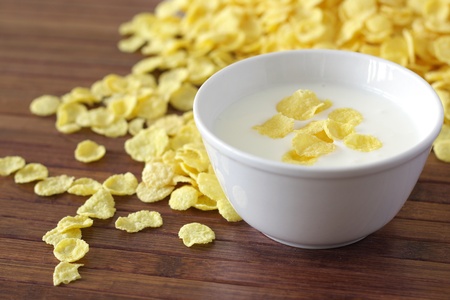 Healthy meal with corn flakes and yoghurtの写真素材