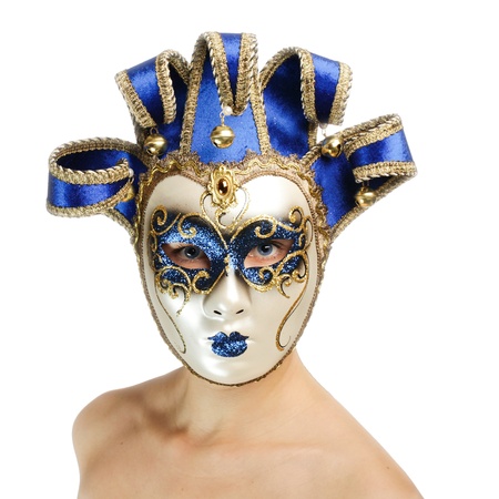 Woman wearing carnival venice mask の写真素材