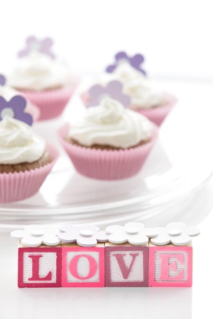 Sweet cupcakes and LOVE blocksの写真素材