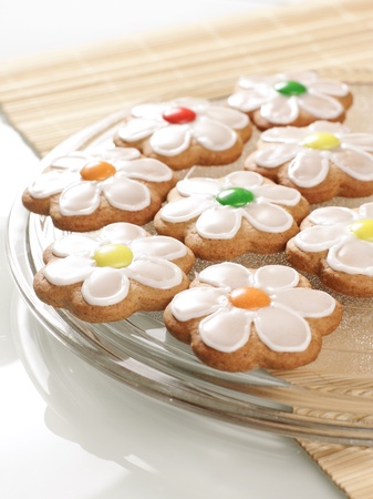 Gingerbread cookies with floral decorationの写真素材