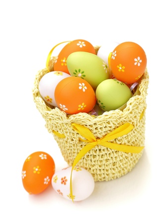 Decorated Easter eggs in crochet potholderの写真素材