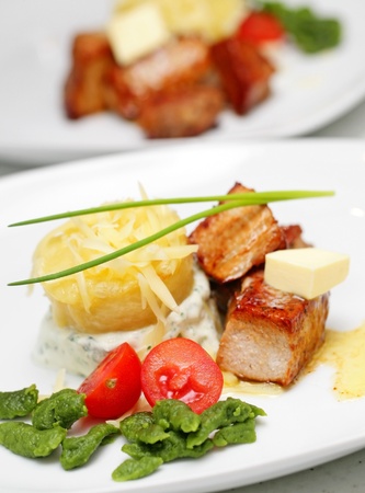 Tasty meal in french restaurantの写真素材