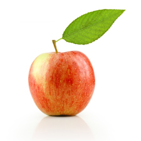 Apple with reflection, isolated on whiteの写真素材