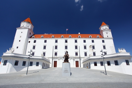 Bratislava castle with statue of King Svatopluk, Slovakia のeditorial素材