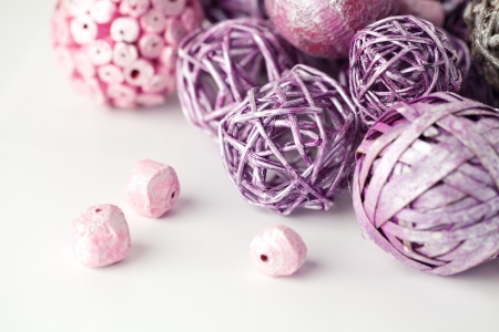 Purple and pink decorative ballsの写真素材