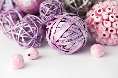 Purple and pink decorative ballsの写真素材