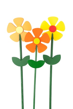 Wooden flower isolated on whiteの写真素材