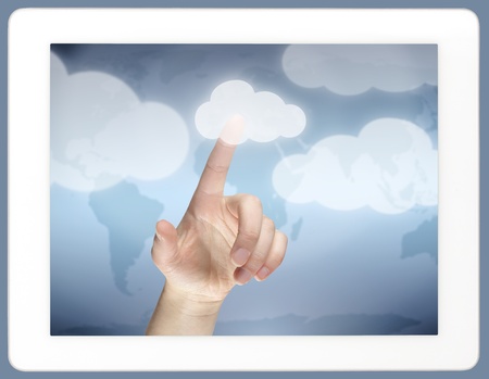 White tablet with cloud computing conceptの写真素材