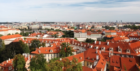 Tiled Roofs Of Old Houses. Prague, Czech Republic の写真素材