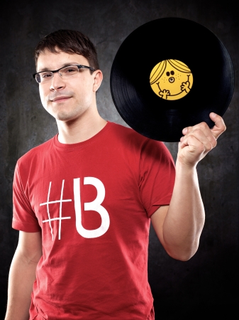 DJ posing in studioの写真素材
