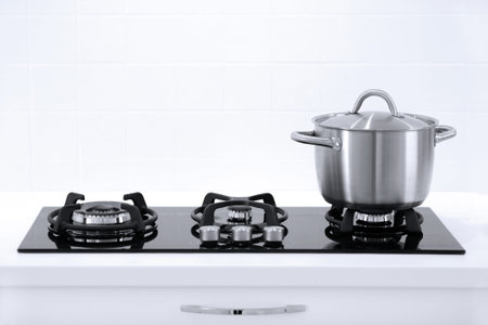 Pot in white modern kitchen