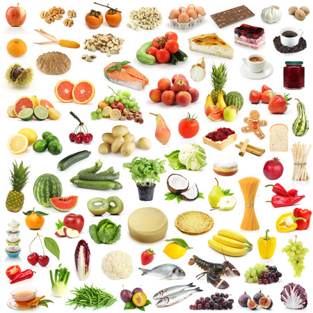 Large food collection isolated on whiteの写真素材