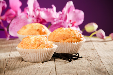 Healthy muffins made of coconut flour and bananaの写真素材