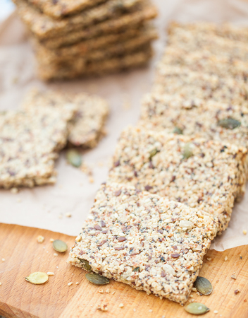 Ketogenic low carb crackers alternative to breadの写真素材