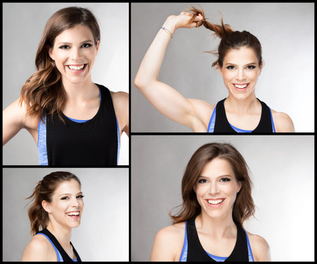 Smiling fit young and attractive woman in studio