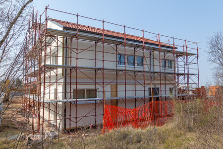 House prepared with iron frames for finishing facadeの写真素材
