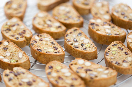 Cantuccini with pistachios, almonds and raisins coolingの写真素材