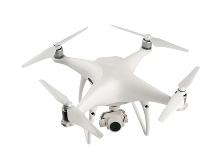 Drone with camera isolated on white backgroundの写真素材