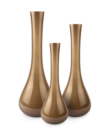 Contemporary decorative brown vases isolated on white backgroundの写真素材