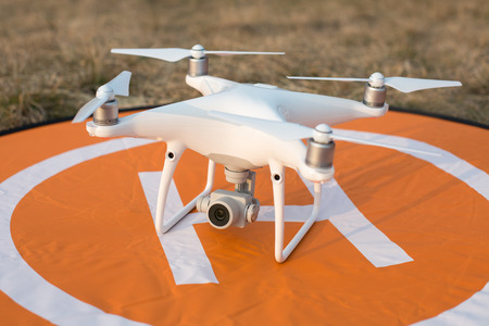 Drone taking off on the H landing pad  for safetyの写真素材