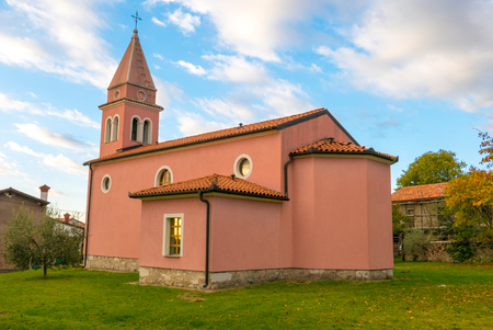 Church in small village Opatje selo, slovenian Karstの写真素材