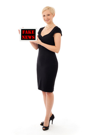 Business woman with tablet, isolated on whiteの写真素材