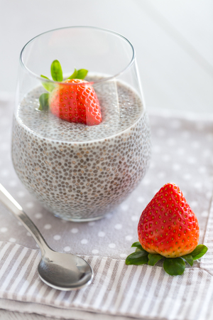 Chia pudding with strawberryの写真素材