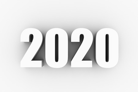 3D text of new year 2020 in whiteの写真素材