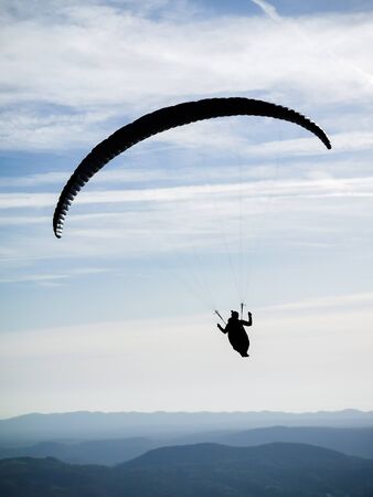 Paraglider after take off above Vipava valley, Sloveniaの写真素材