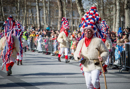 Ljubljana, Slovenia - February 22nd 2020:  Traditional dragon carnival in Ljubljana with many unique...