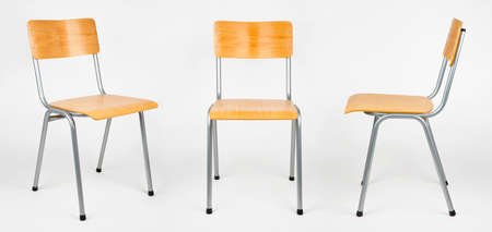 Three views of typical school chair isolated on whiteの写真素材
