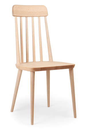 Side view of wooden chair on white backgroundの写真素材