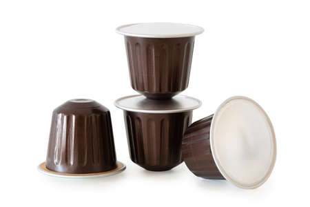 Espresso coffee capsules isolated on white backgroundのeditorial素材