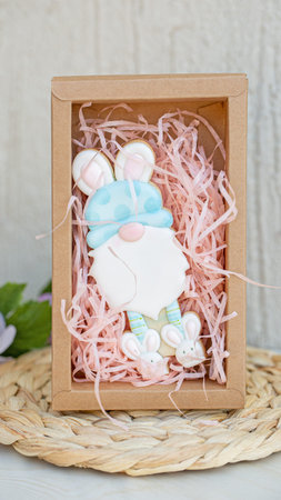 Creative home made Easter rabbit gnome cookie with royal icing